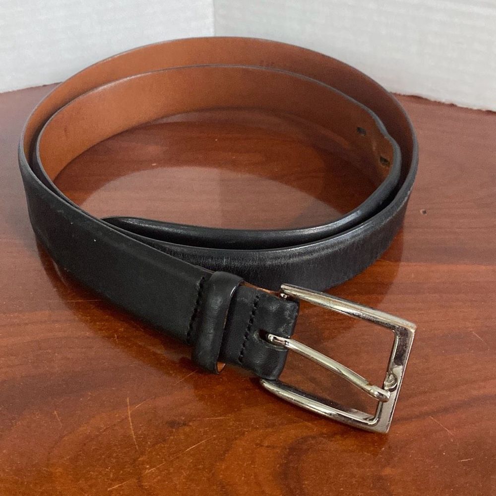 Vintage POLO Ralph Lauren Black Leather Belt and Logo Buckle Men 38 Made Italy